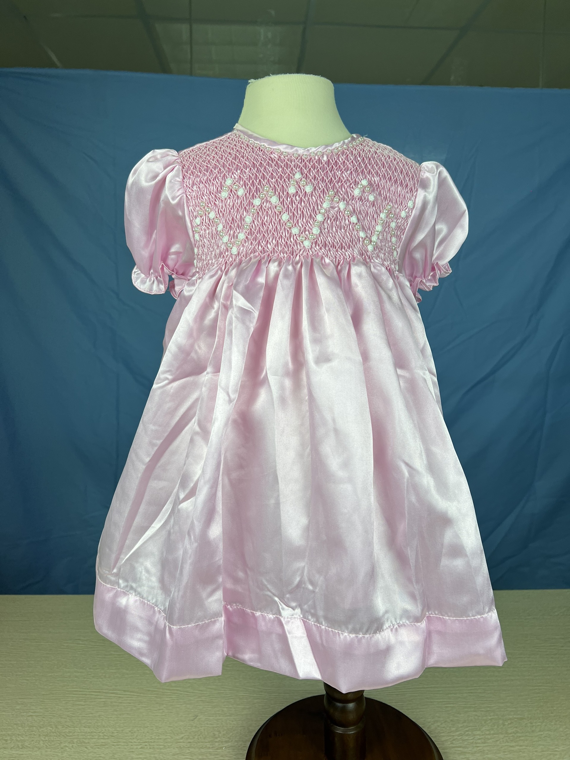 RTS05 - Pearl pink smocked bishop dress