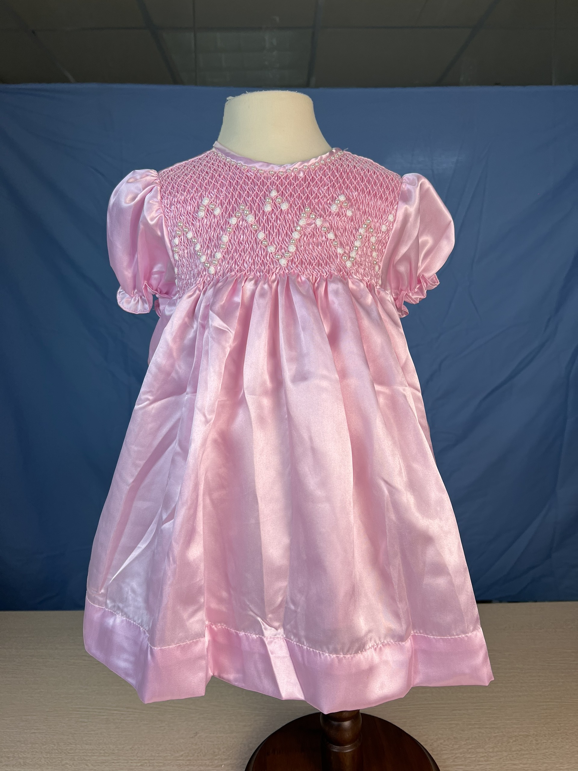 RTS05 - Pearl pink smocked bishop dress