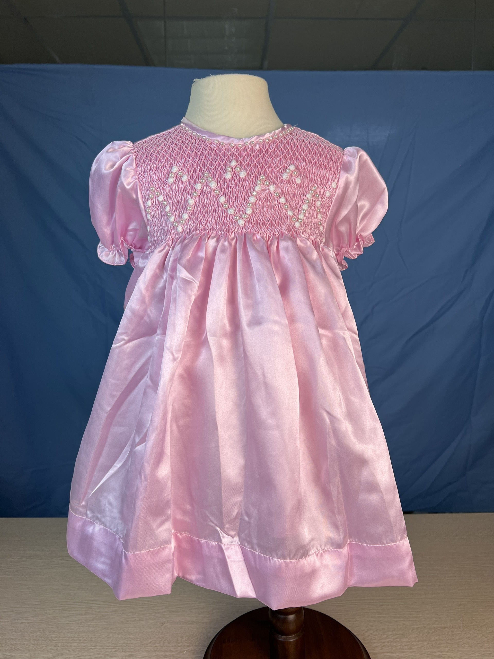 RTS05 - Pearl pink smocked bishop dress