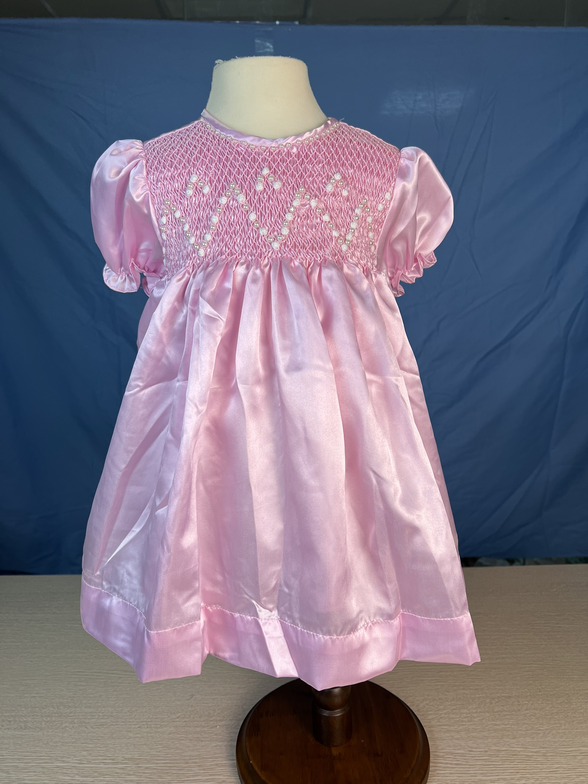 RTS05 - Pearl pink smocked bishop dress