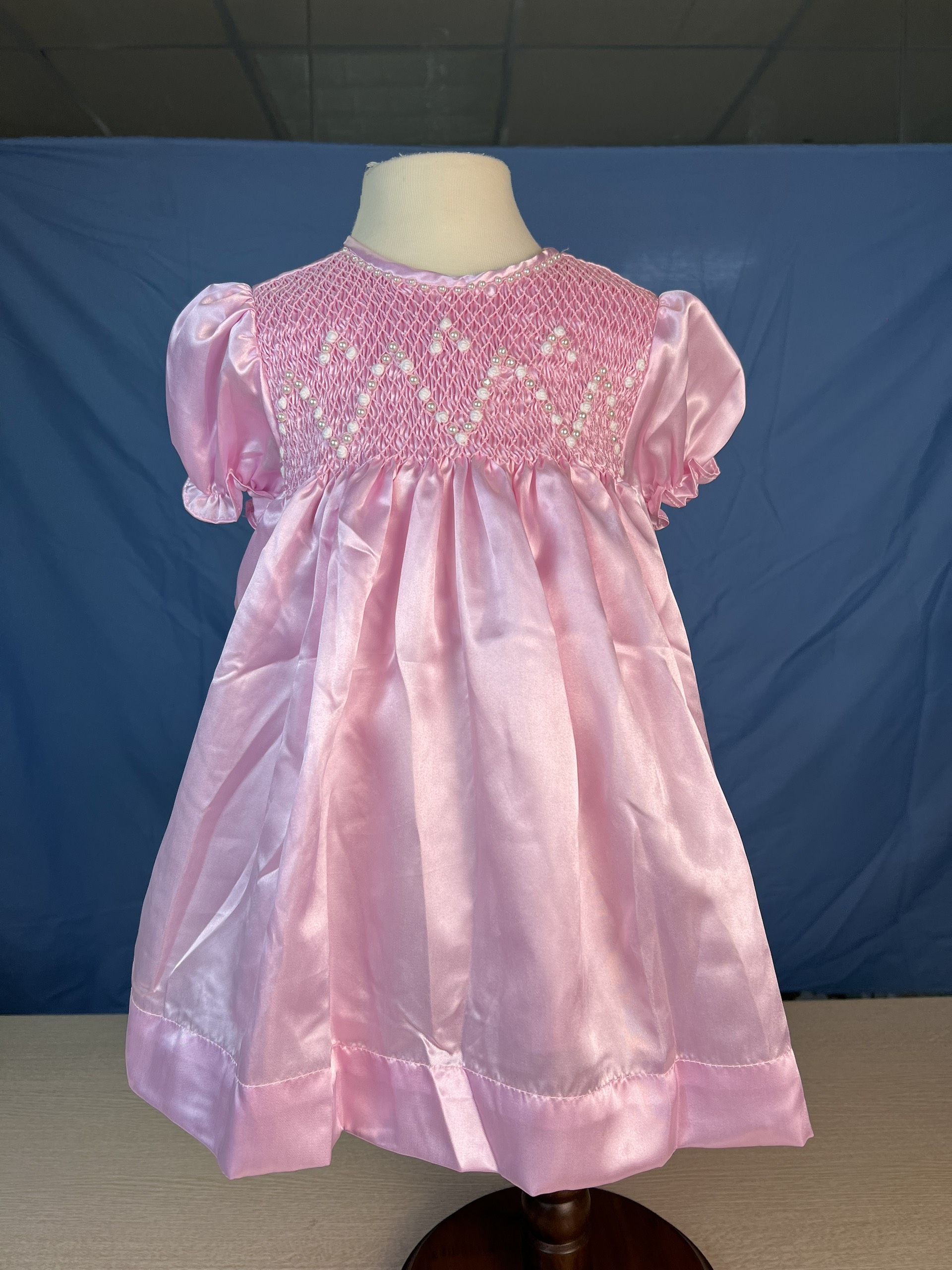 RTS05 - Pearl pink smocked bishop dress