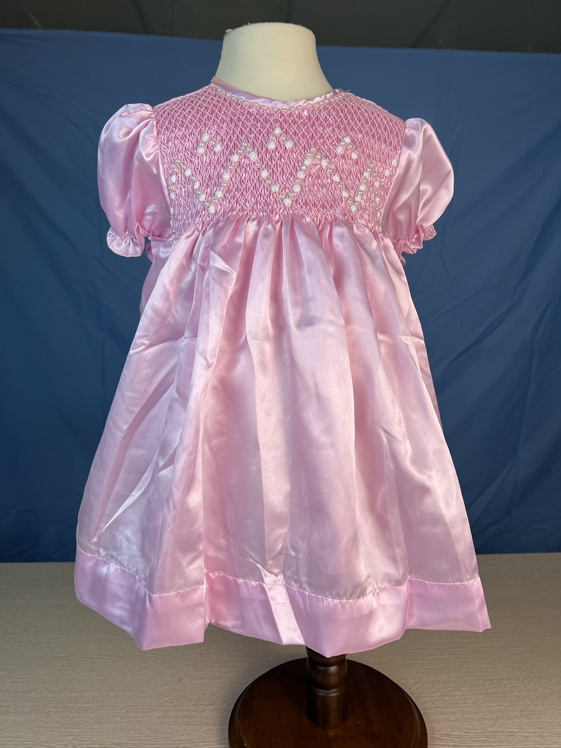 RTS05 - Pearl pink smocked bishop dress