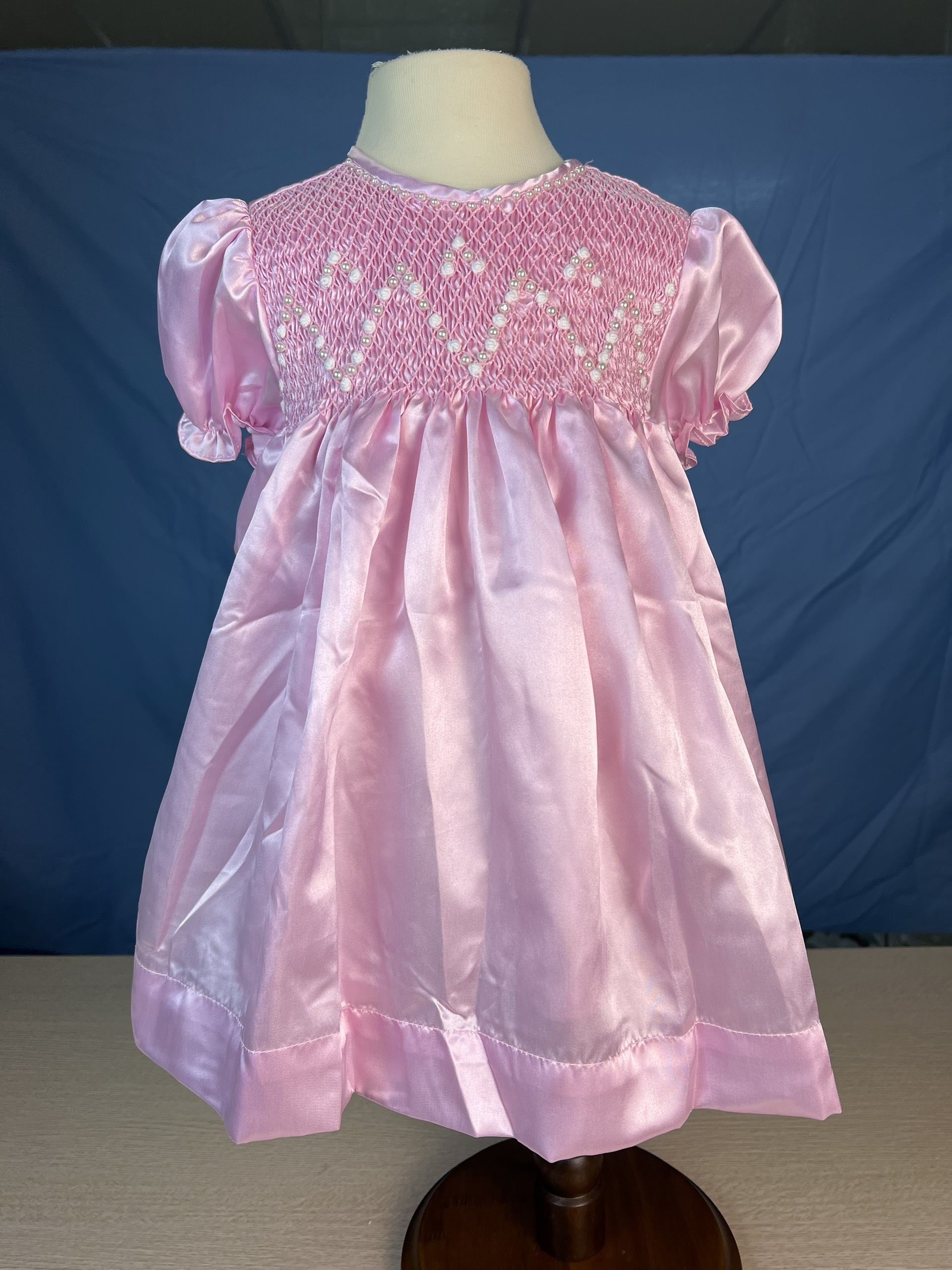 RTS05 - Pearl pink smocked bishop dress