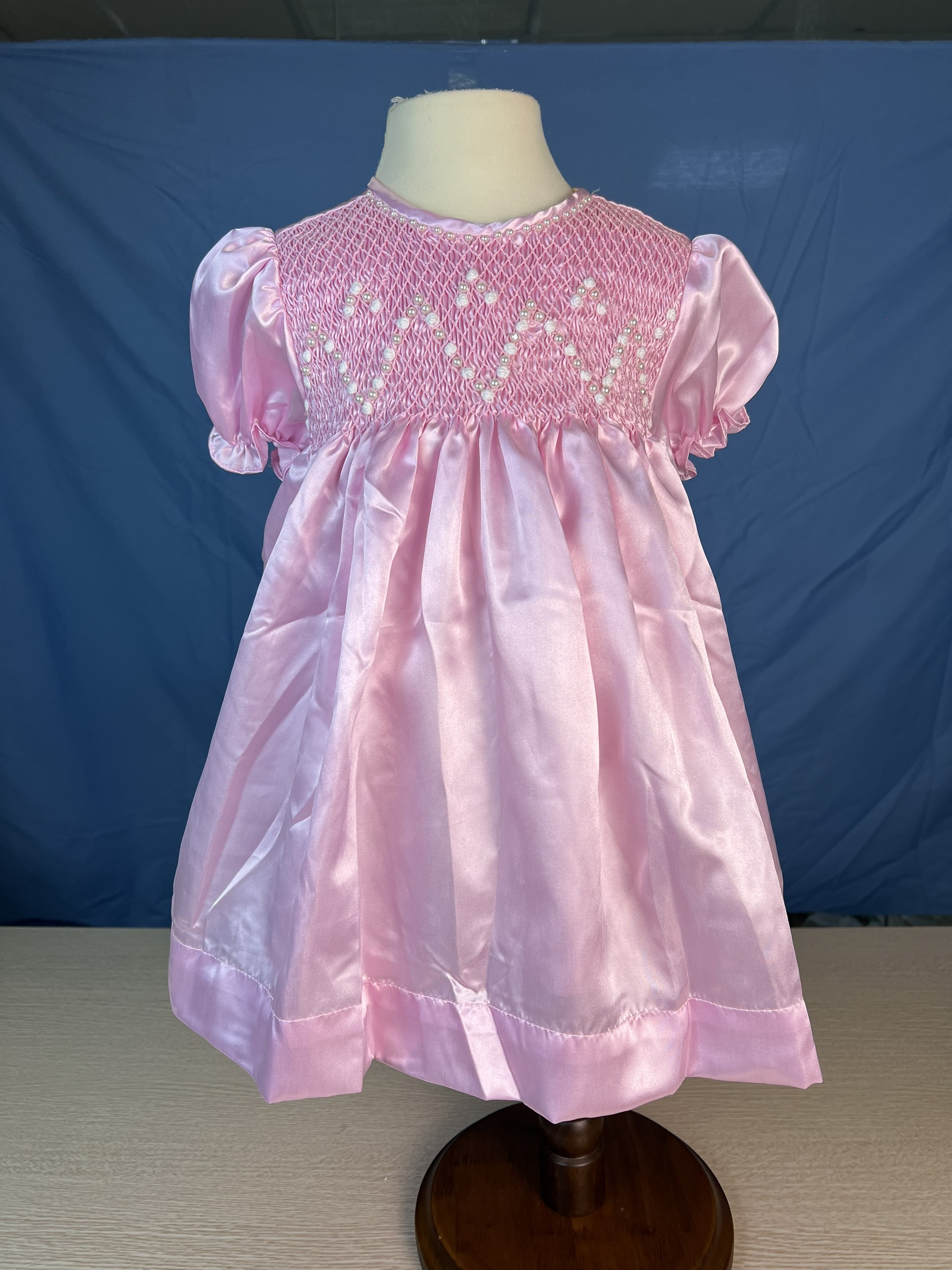 RTS05 - Pearl pink smocked bishop dress