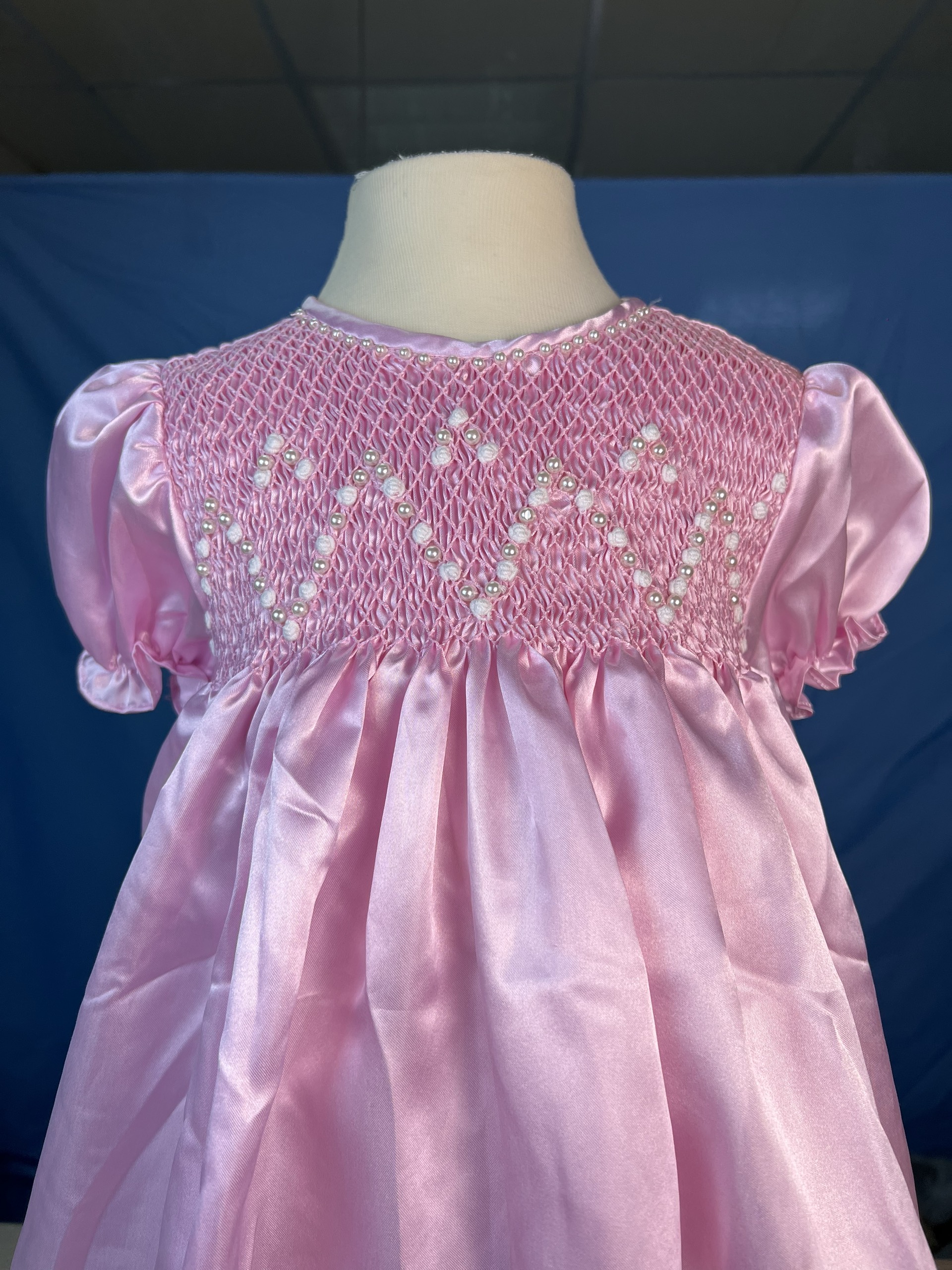 RTS05 - Pearl pink smocked bishop dress