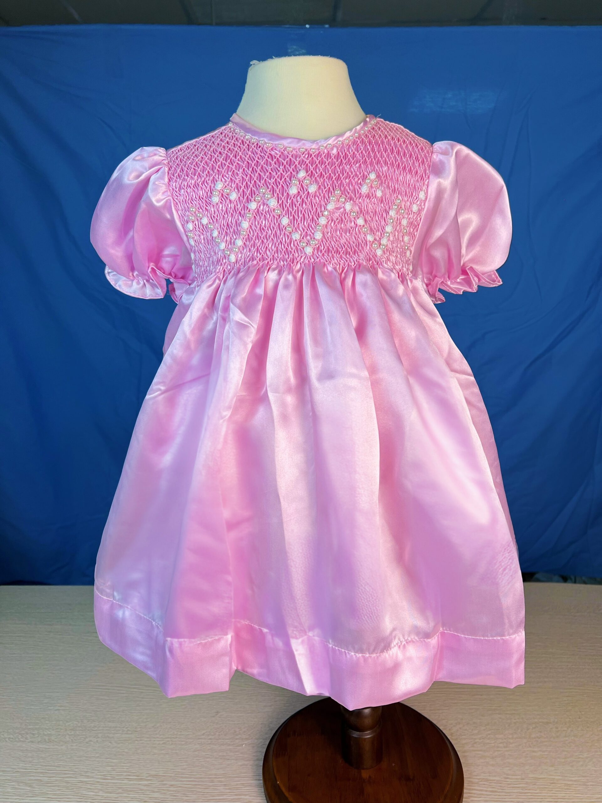 RTS05 - Pearl pink smocked bishop dress