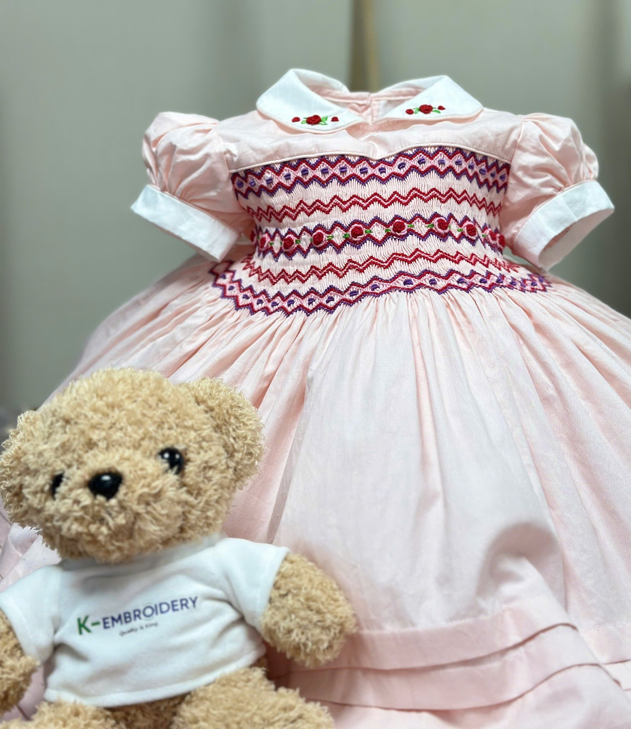 Classic Pink Geometric Smocked Baby Girl Dress