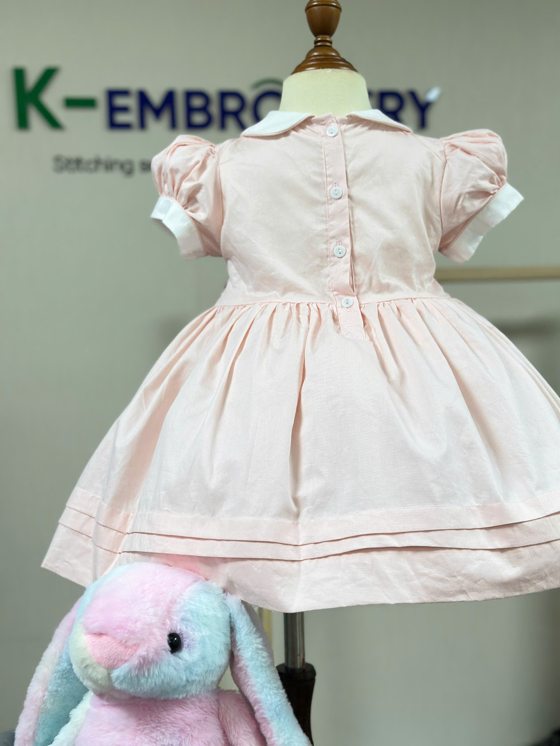 Classic Pink Geometric Smocked Baby Girl Dress