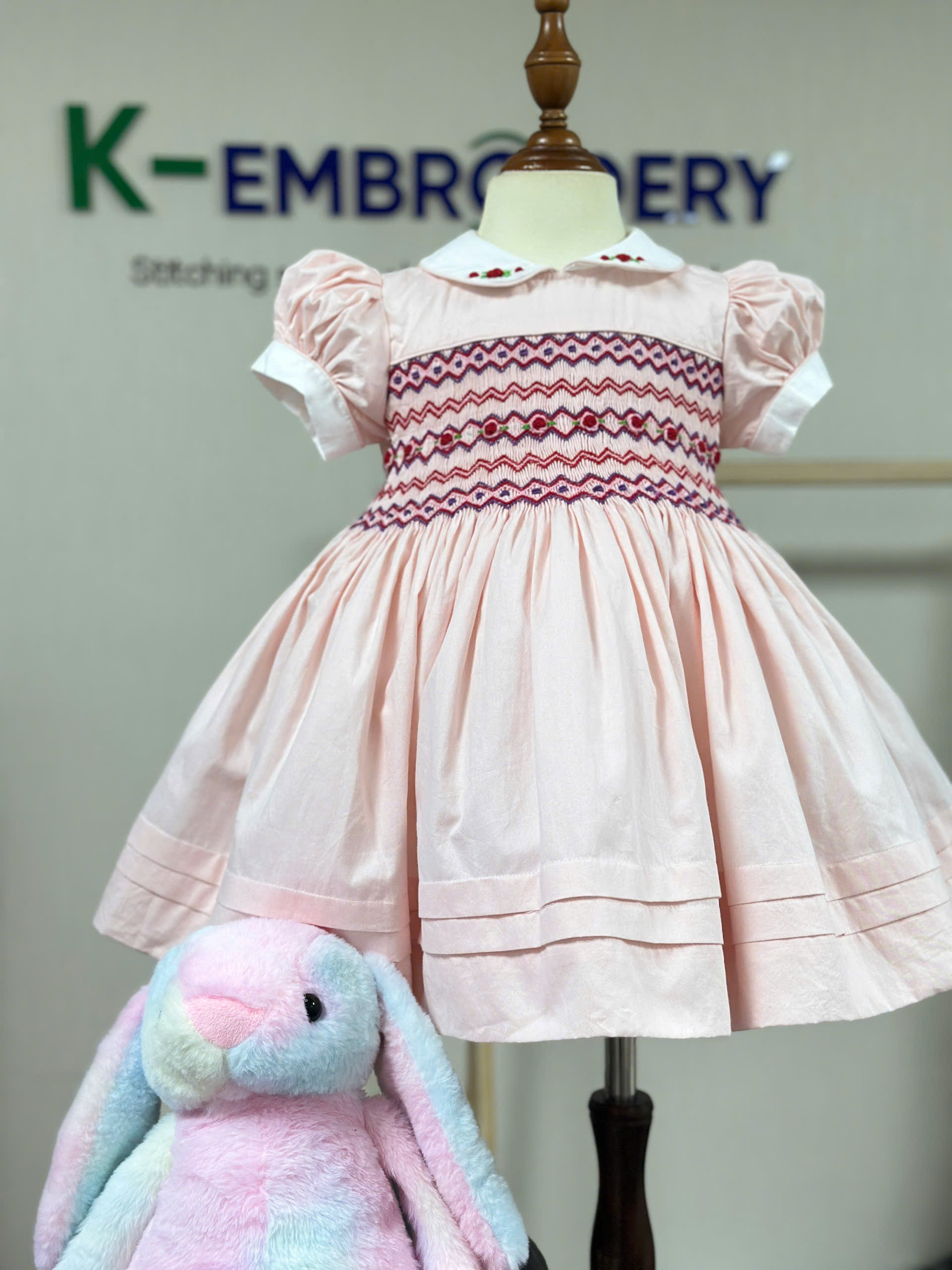 Classic Pink Geometric Smocked Baby Girl Dress