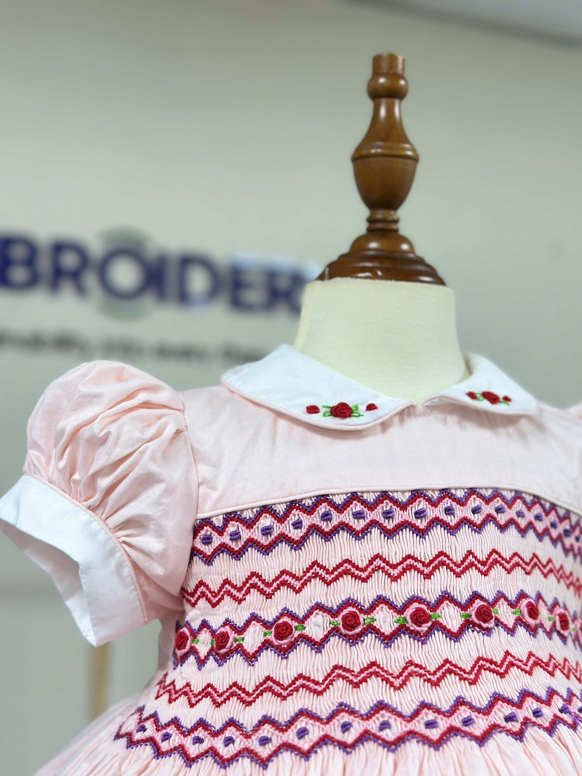 Classic Pink Geometric Smocked Baby Girl Dress