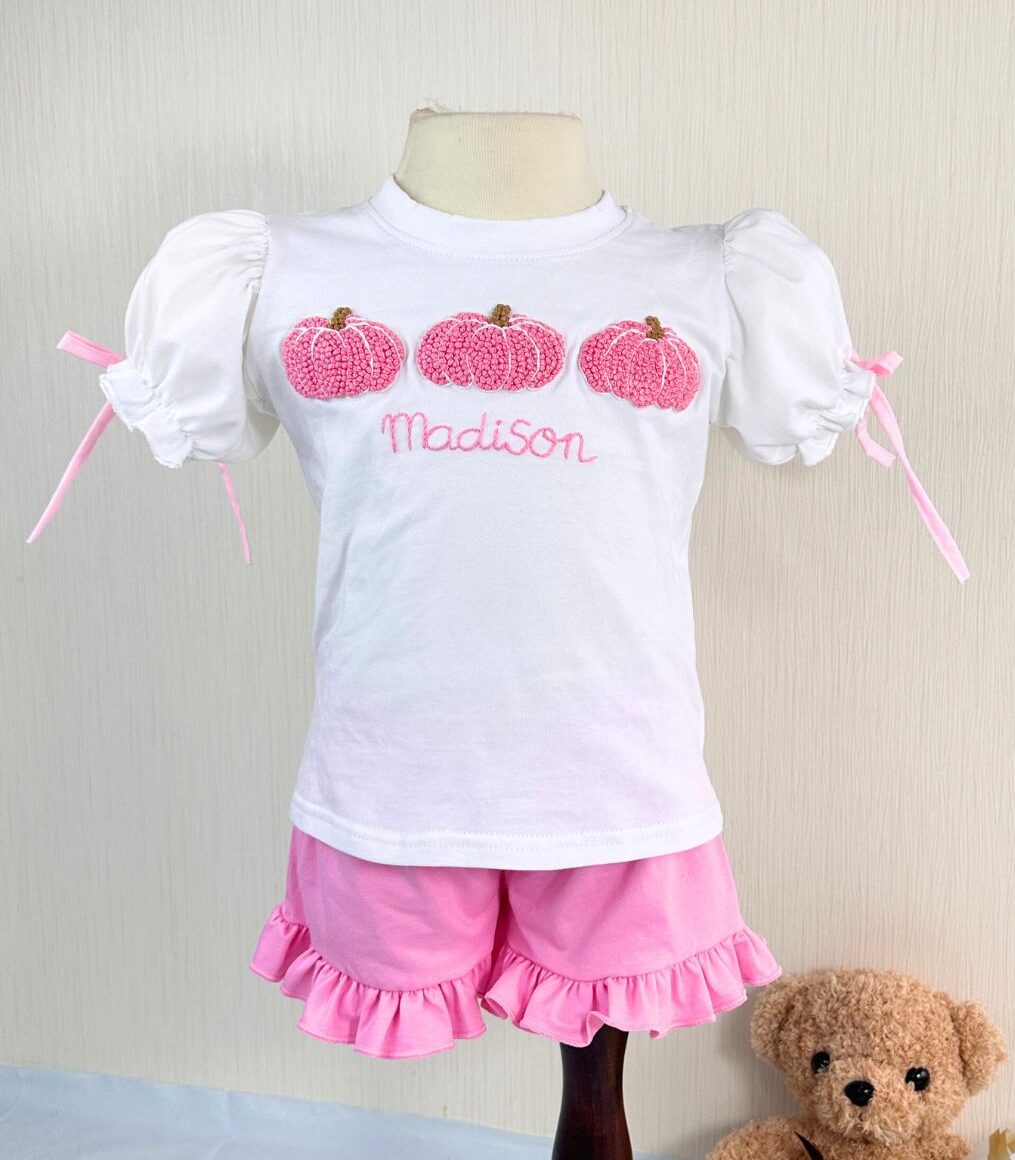 Pink pumpkins french knot set for girls