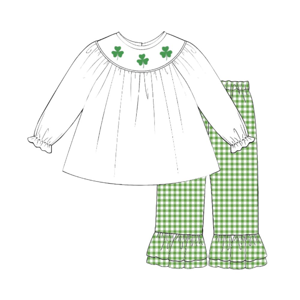 Lucky clover girls smocked 2 piece set