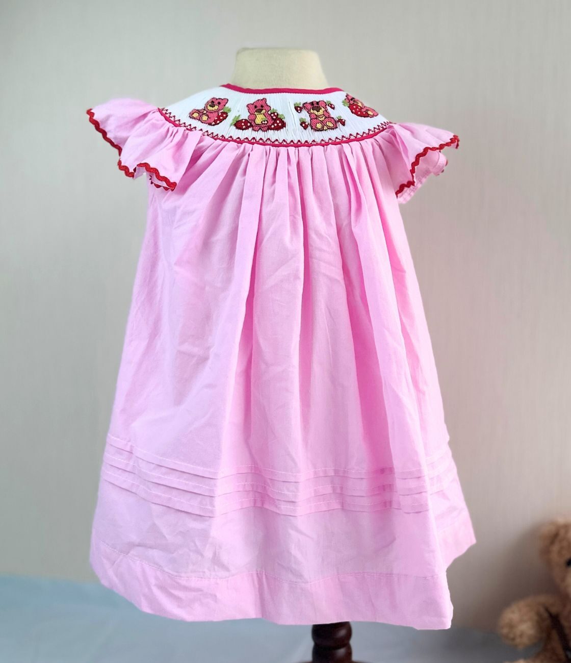 Pink Lotso bear smocked bishop dress