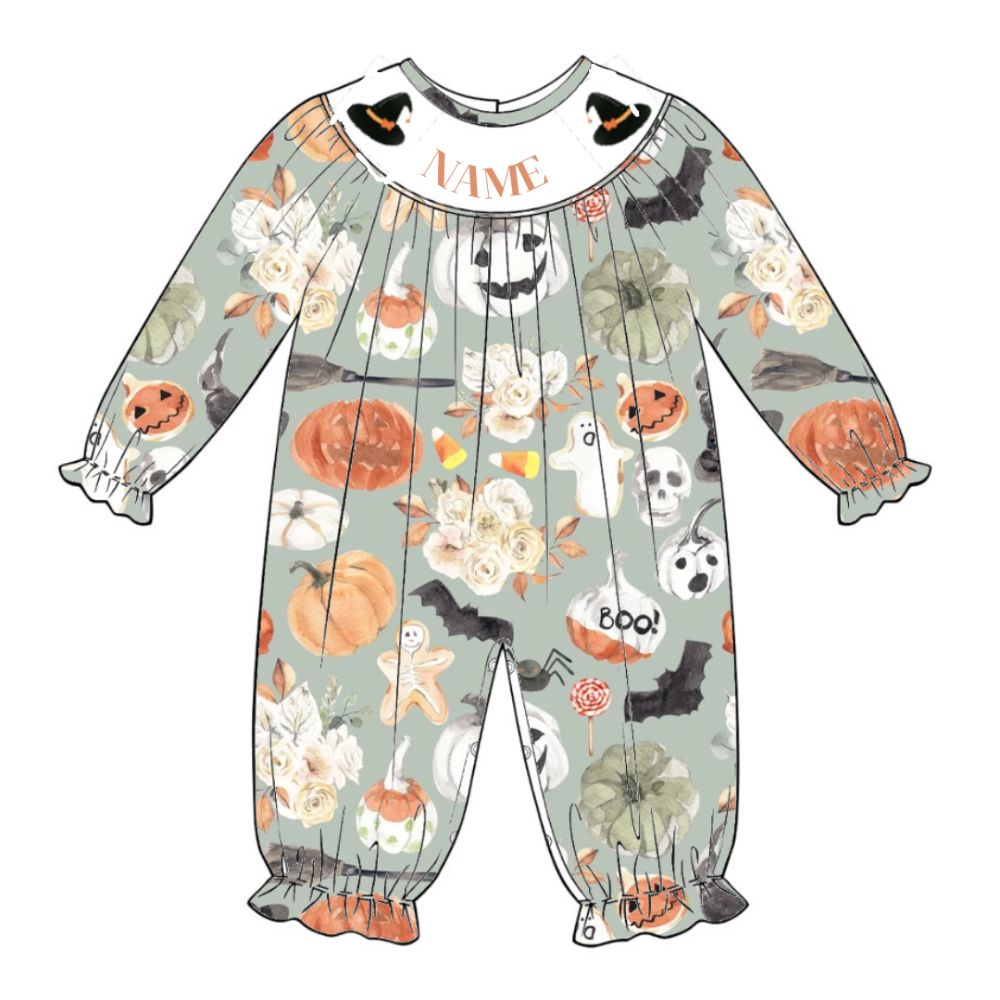 The night before Halloween smocked romper