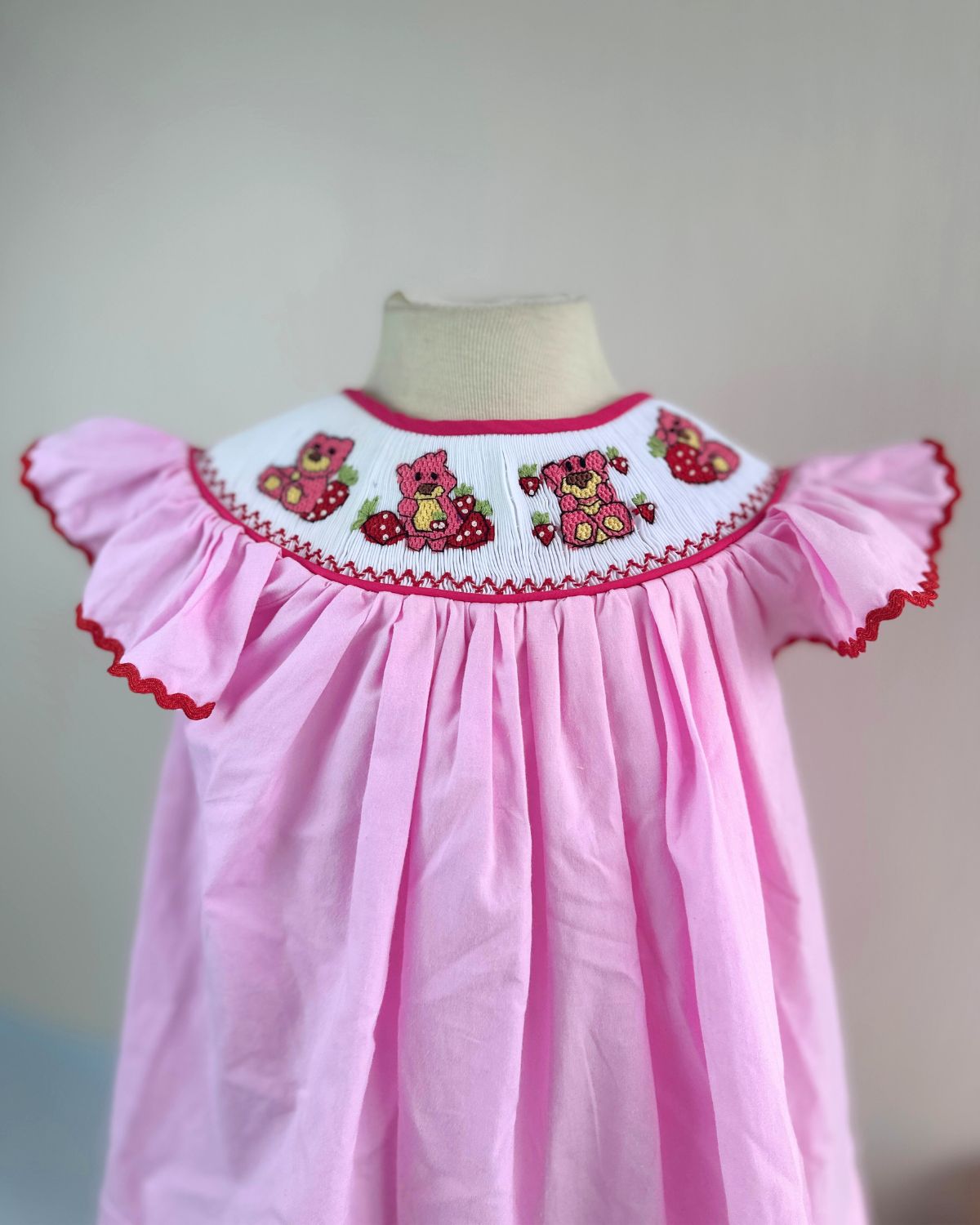 Pink Lotso bear smocked bishop dress