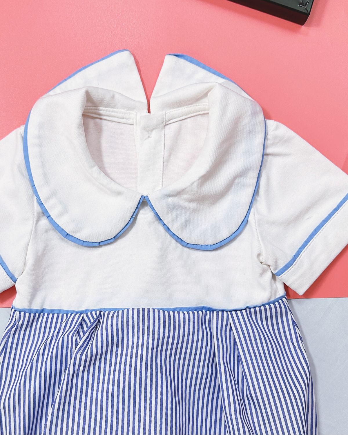 Boy striped basic bubble in white and blue