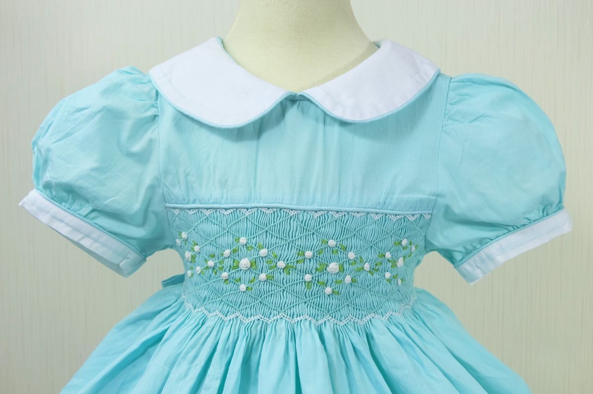 Jade color geometric smocked dress