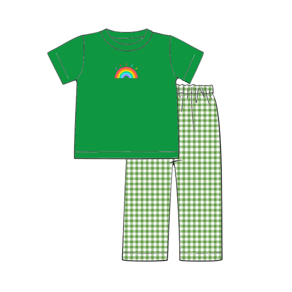 Green applique rainbow boy set