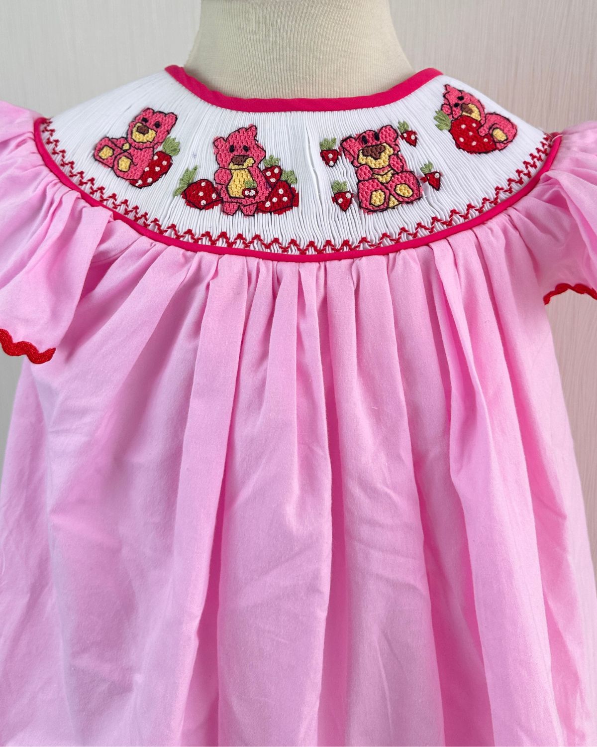 Pink Lotso bear smocked bishop dress