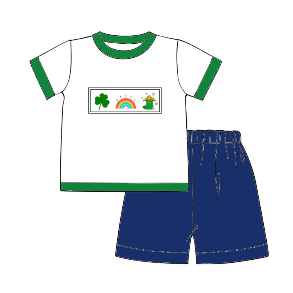 St Patrick's Day boy smocked short set