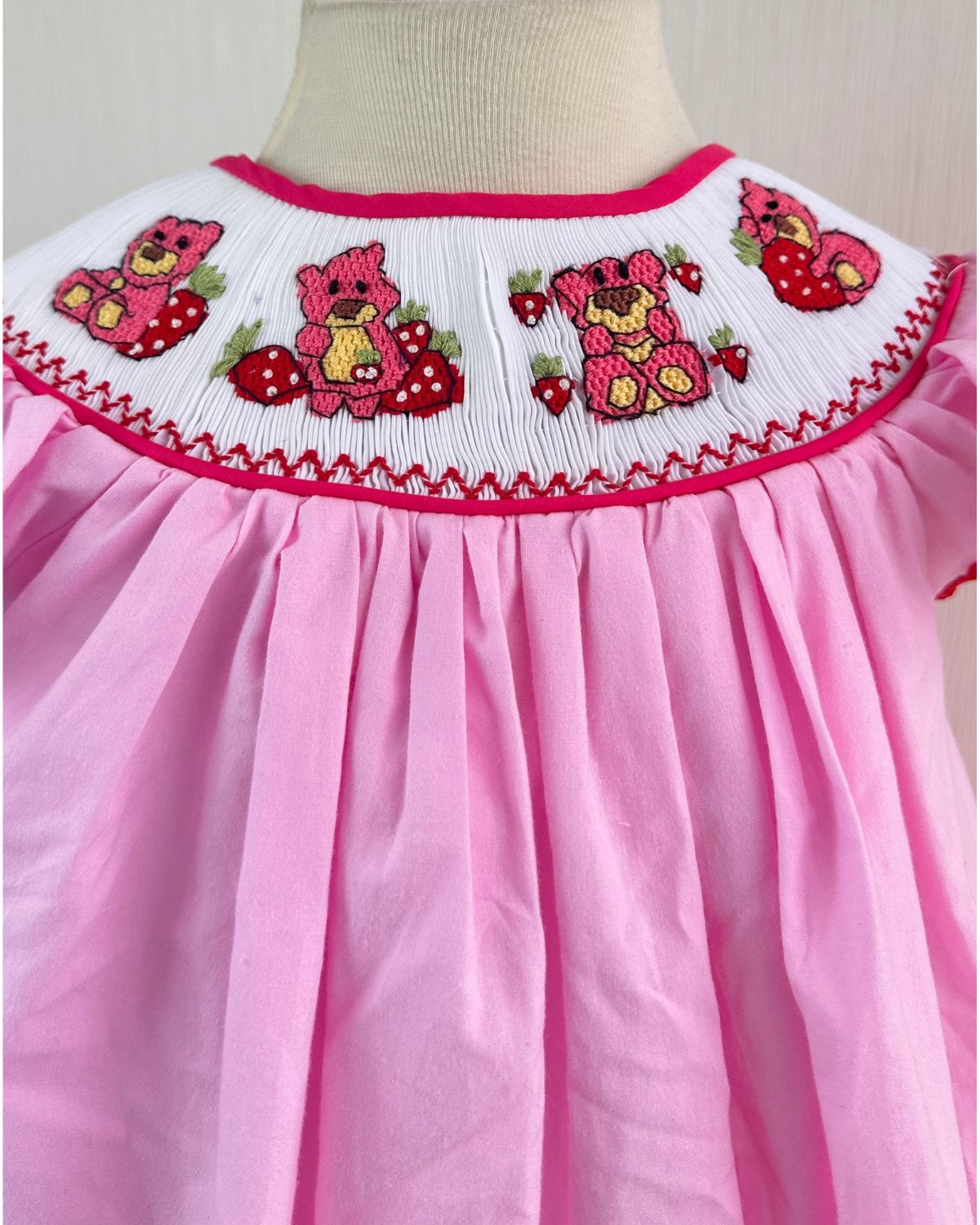 Pink Lotso bear smocked bishop dress