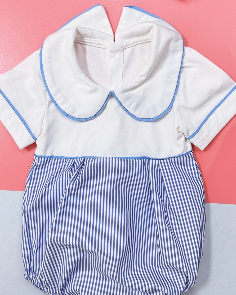Boy striped basic bubble in white and blue