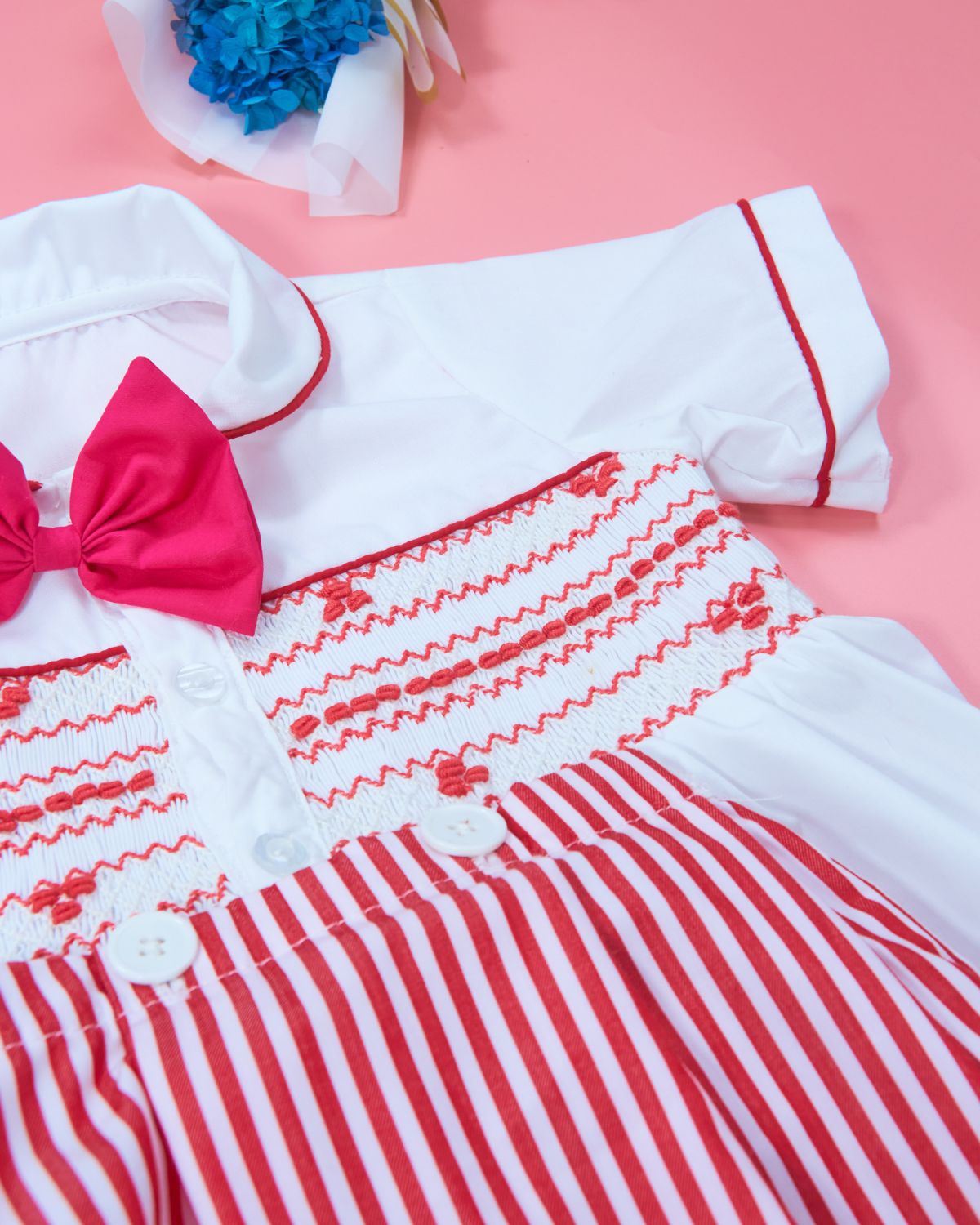 Red Geometric smocked outfits for baby girls