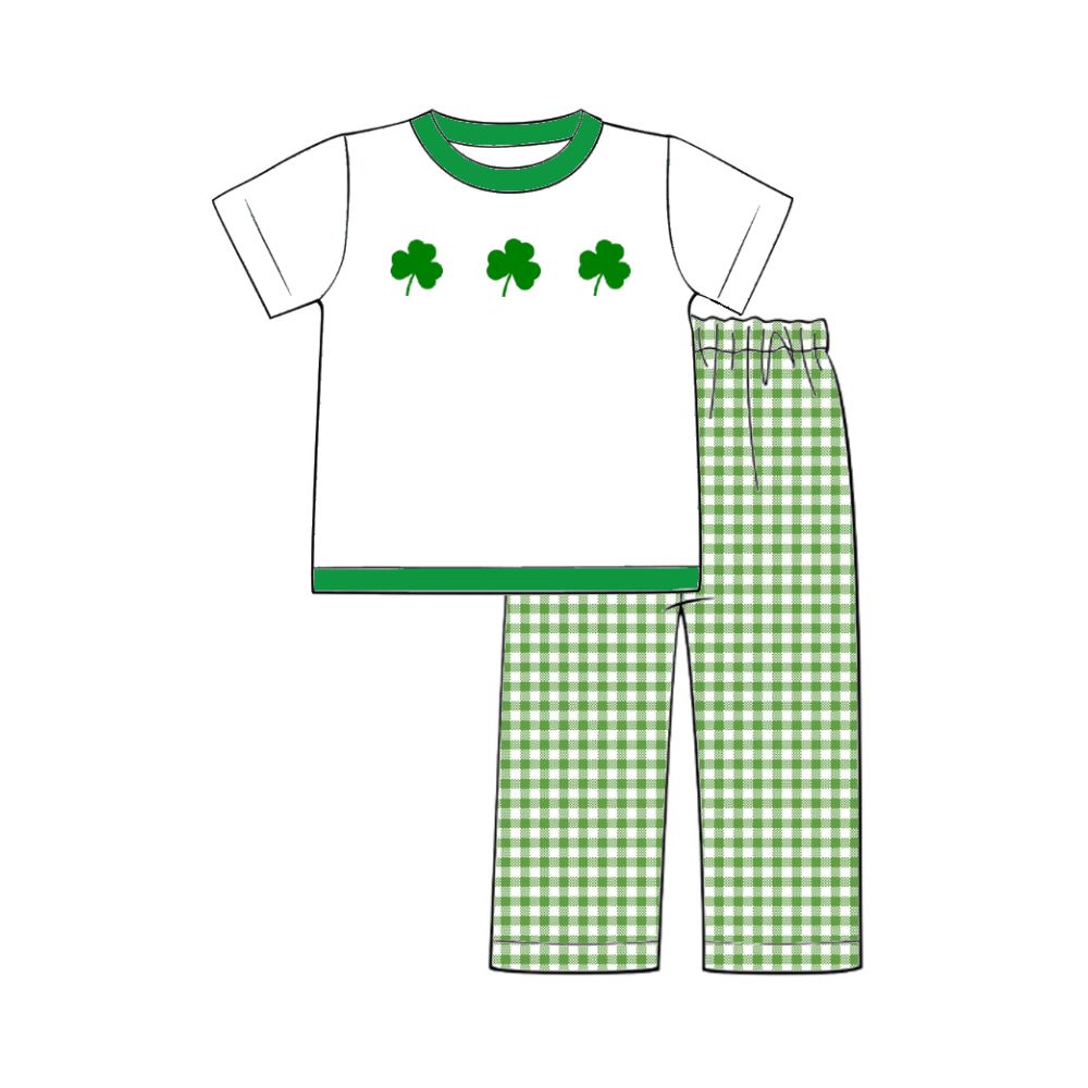 Hand embroidery lucky leafs boy set