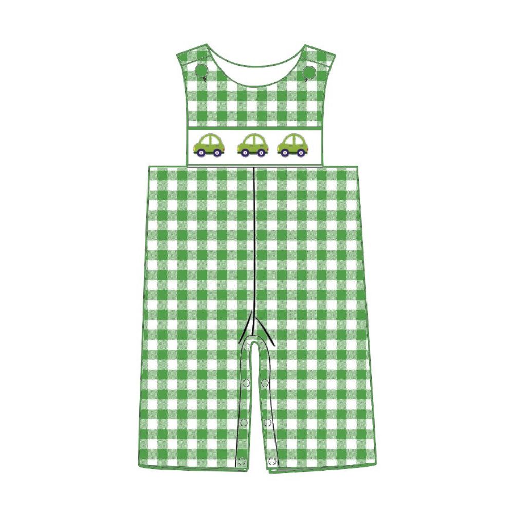 School time boy smocked jon jon in green gingham