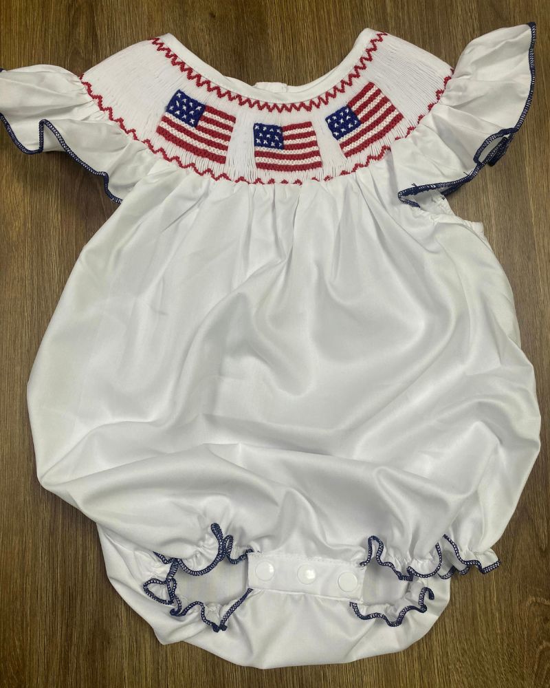 Patriotic Girls Smocked Bubble