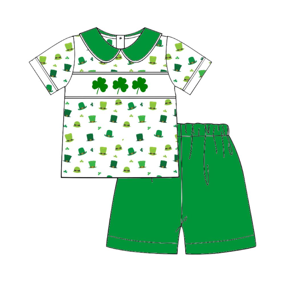 Shamrock smocked boy short set