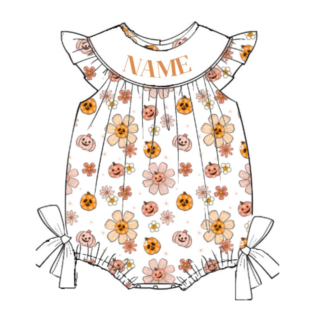 Pumpkins printed fabric custom name girls bubble