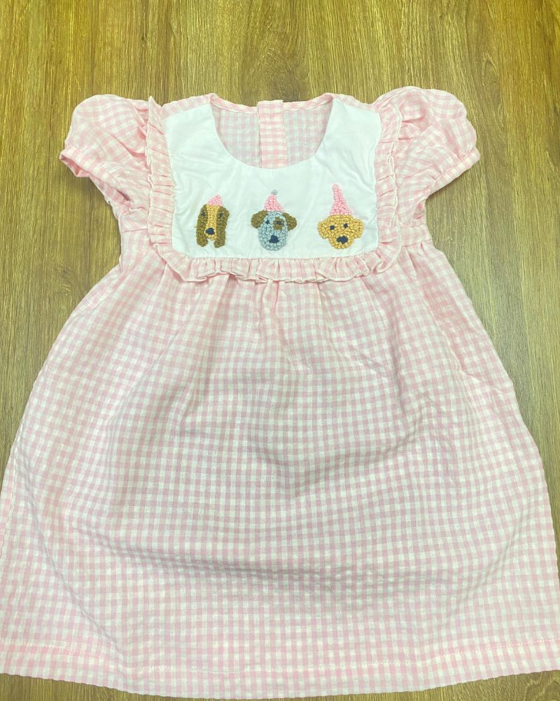 Animal french knot embroidered girl dress