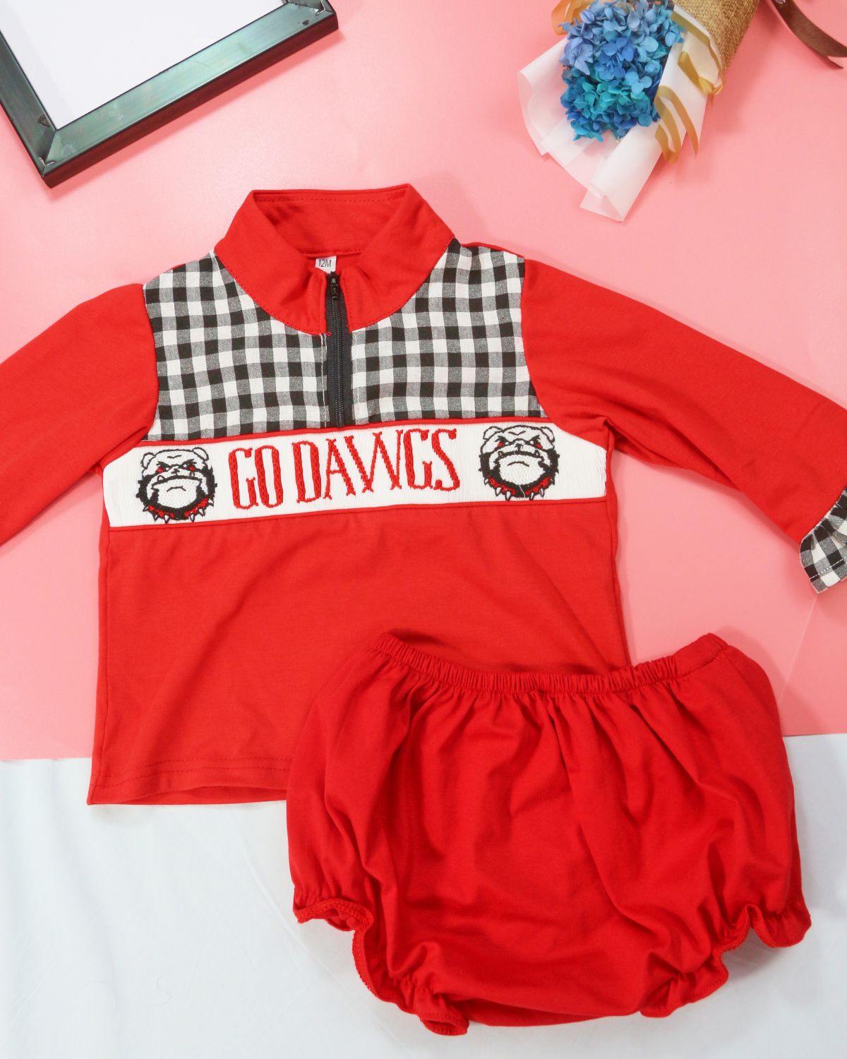 Girls custom name smocked set for school