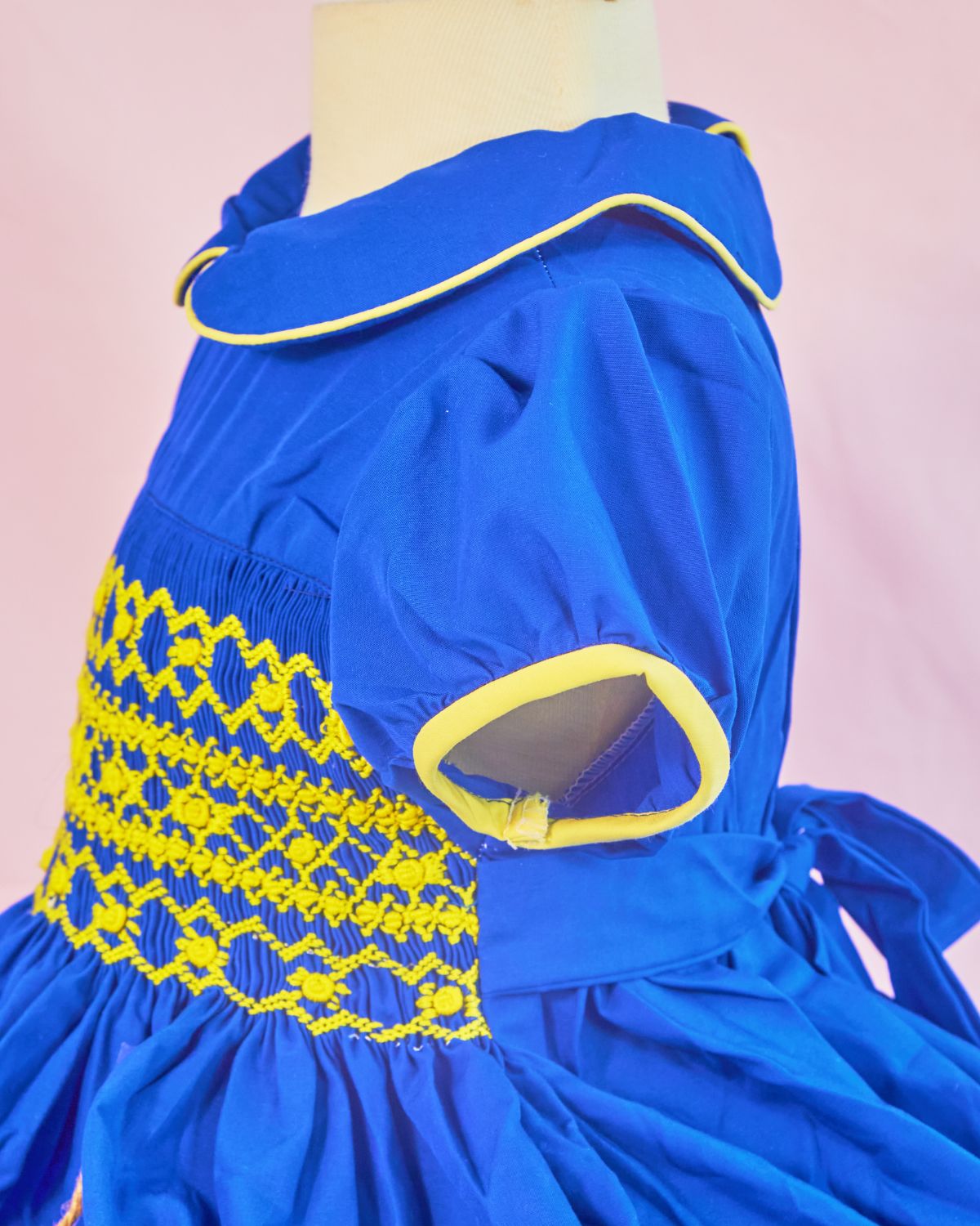 Dark blue geometric smocked dress for girls