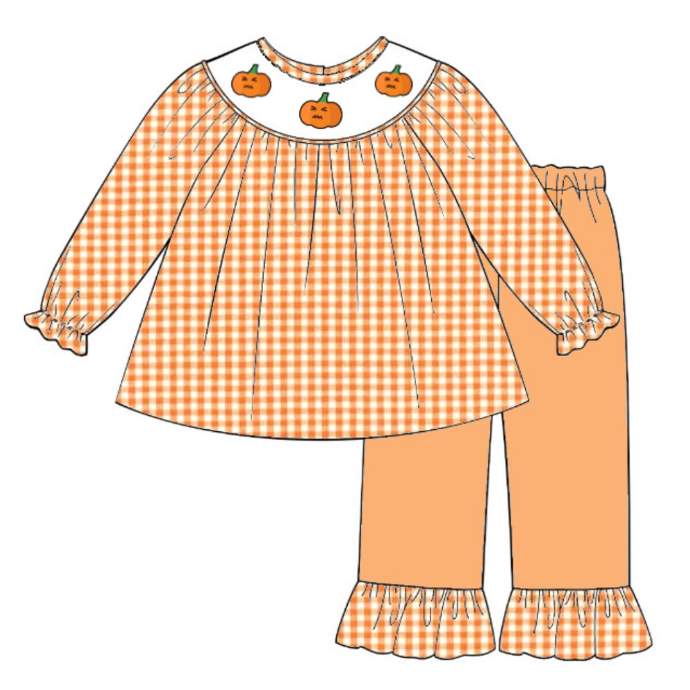 Pumpkin patch smocked set for girls