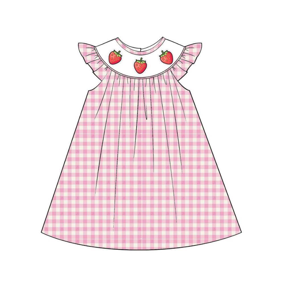 Sweetie Strawberry gingham smocked bishop dress