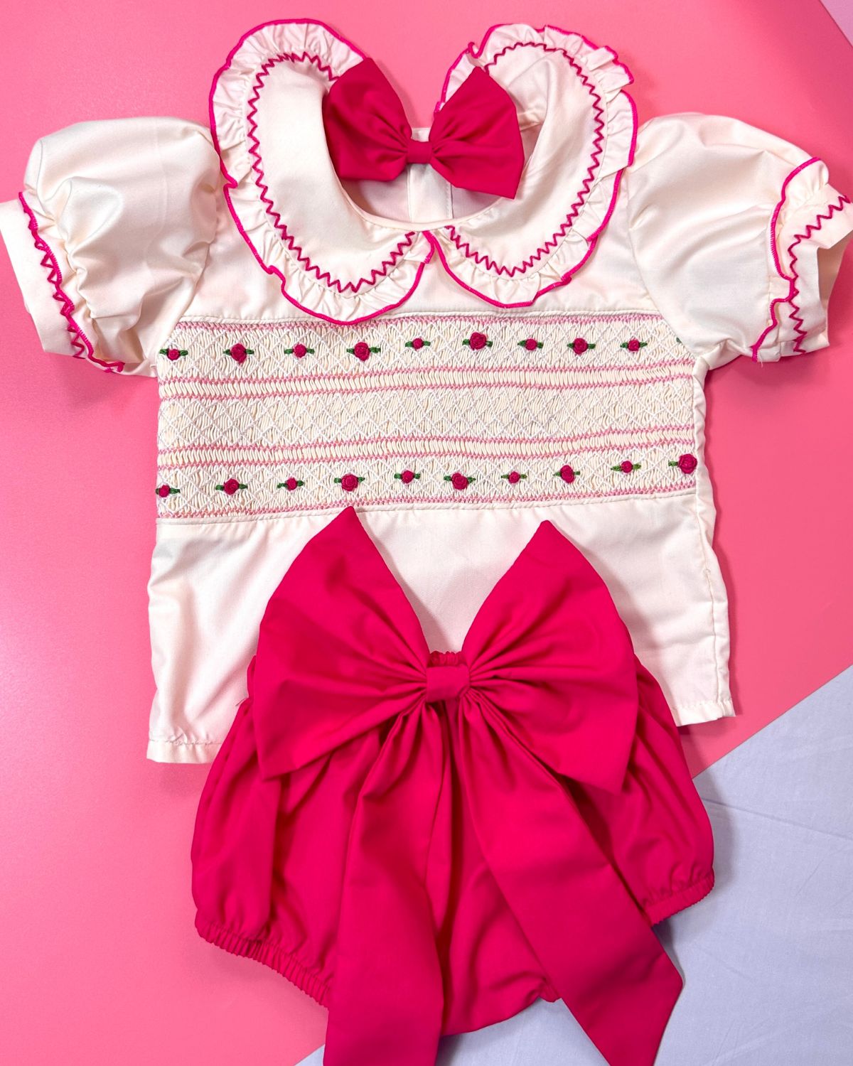 Geometric smocked shirts for girls in red