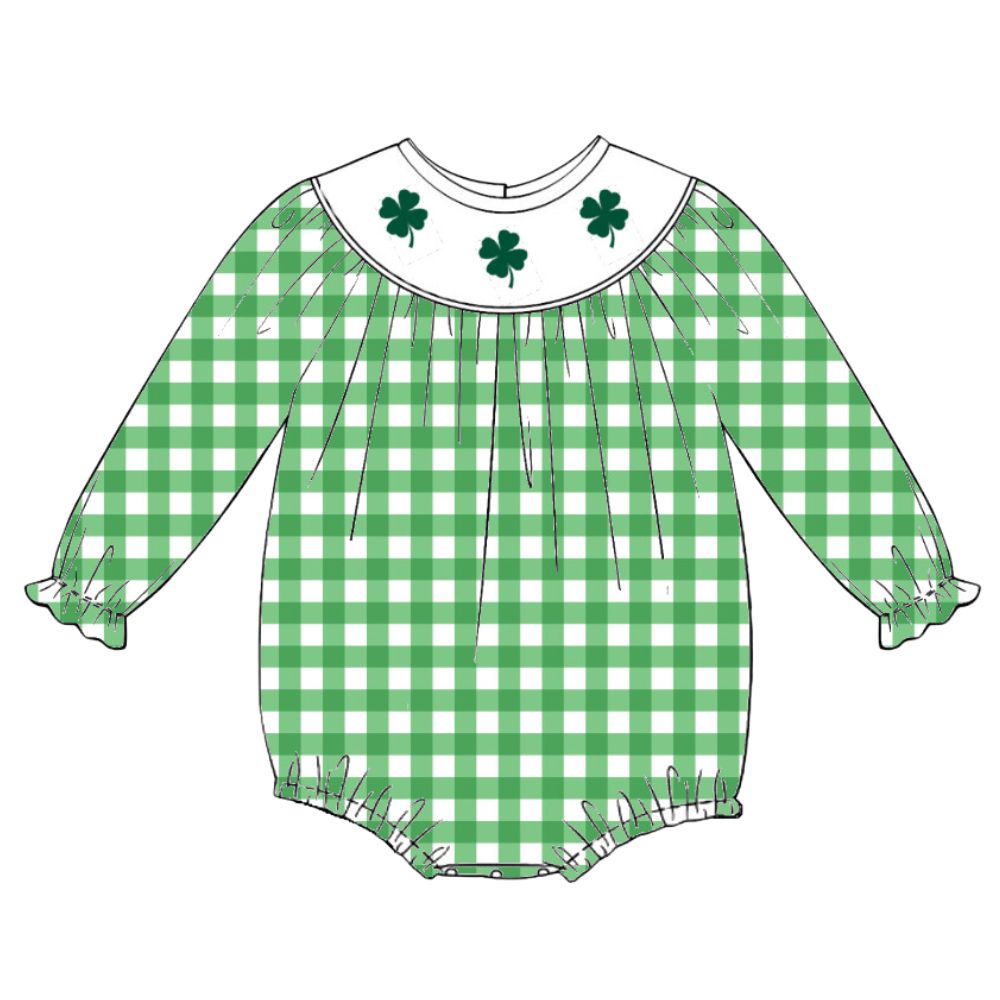 Lucky leafs gingham smocked bubble