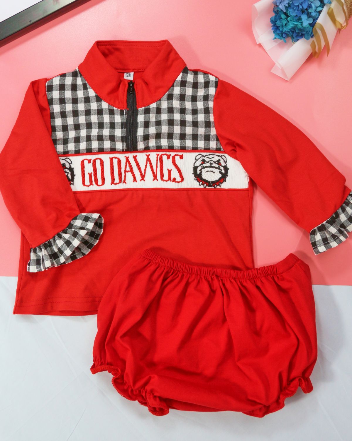 Girls custom name smocked set for school