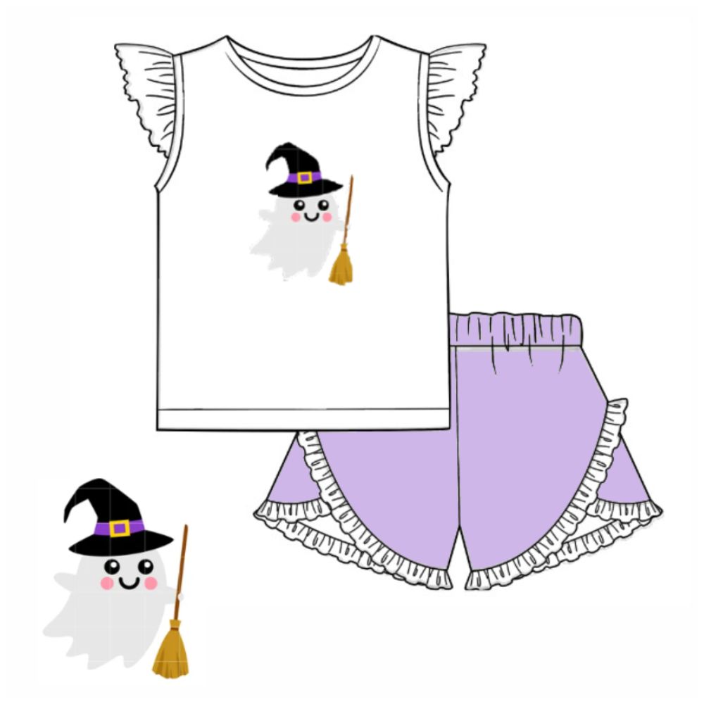 Cute Boo applique embroidered girls set