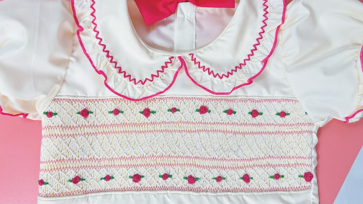 Geometric smocked shirts for girls in red