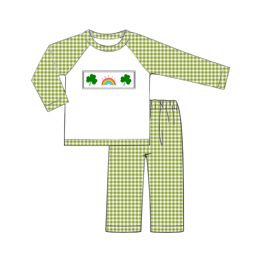 Boy smocked lucky charm in gingham set