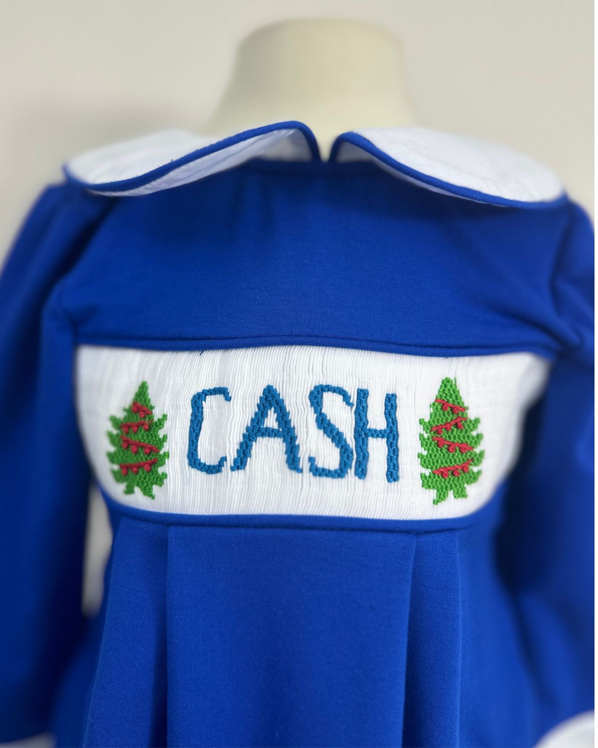 Pine tree custom name boy smocked rompers