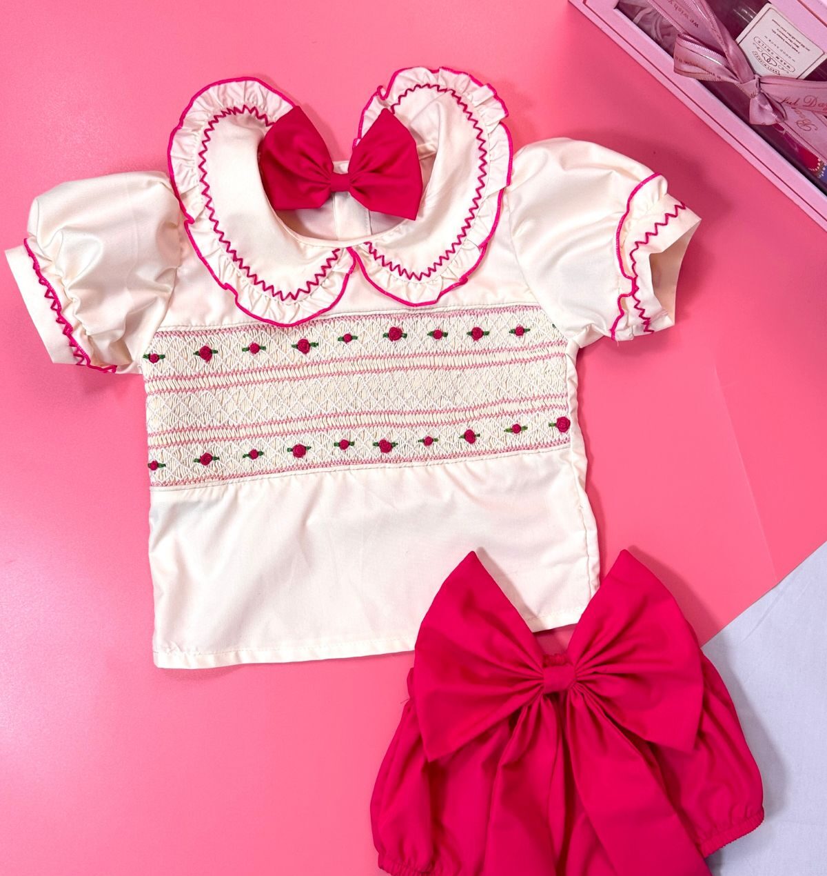 Geometric smocked shirts for girls in red