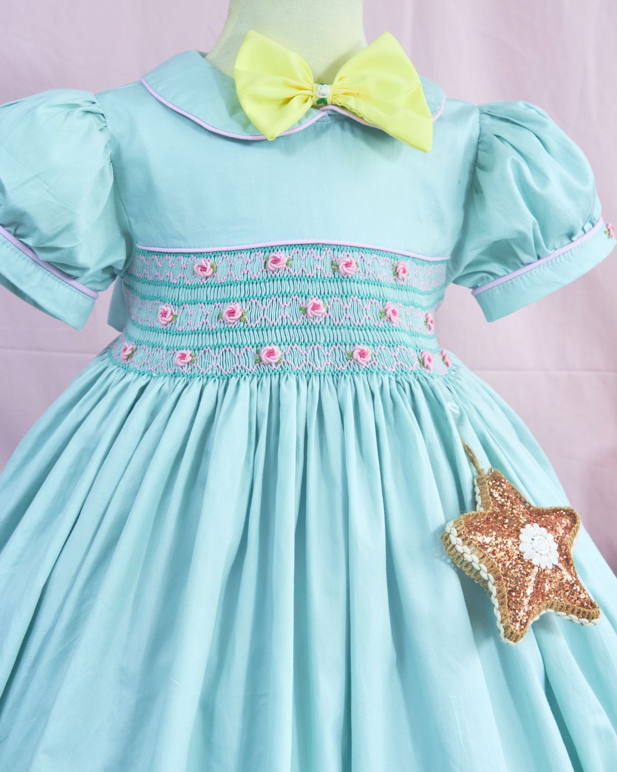 Little flower blue geometric smocked dress