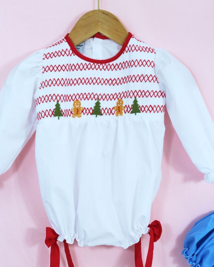 Cookies & Pine tree smocked longsleeve girls bubble