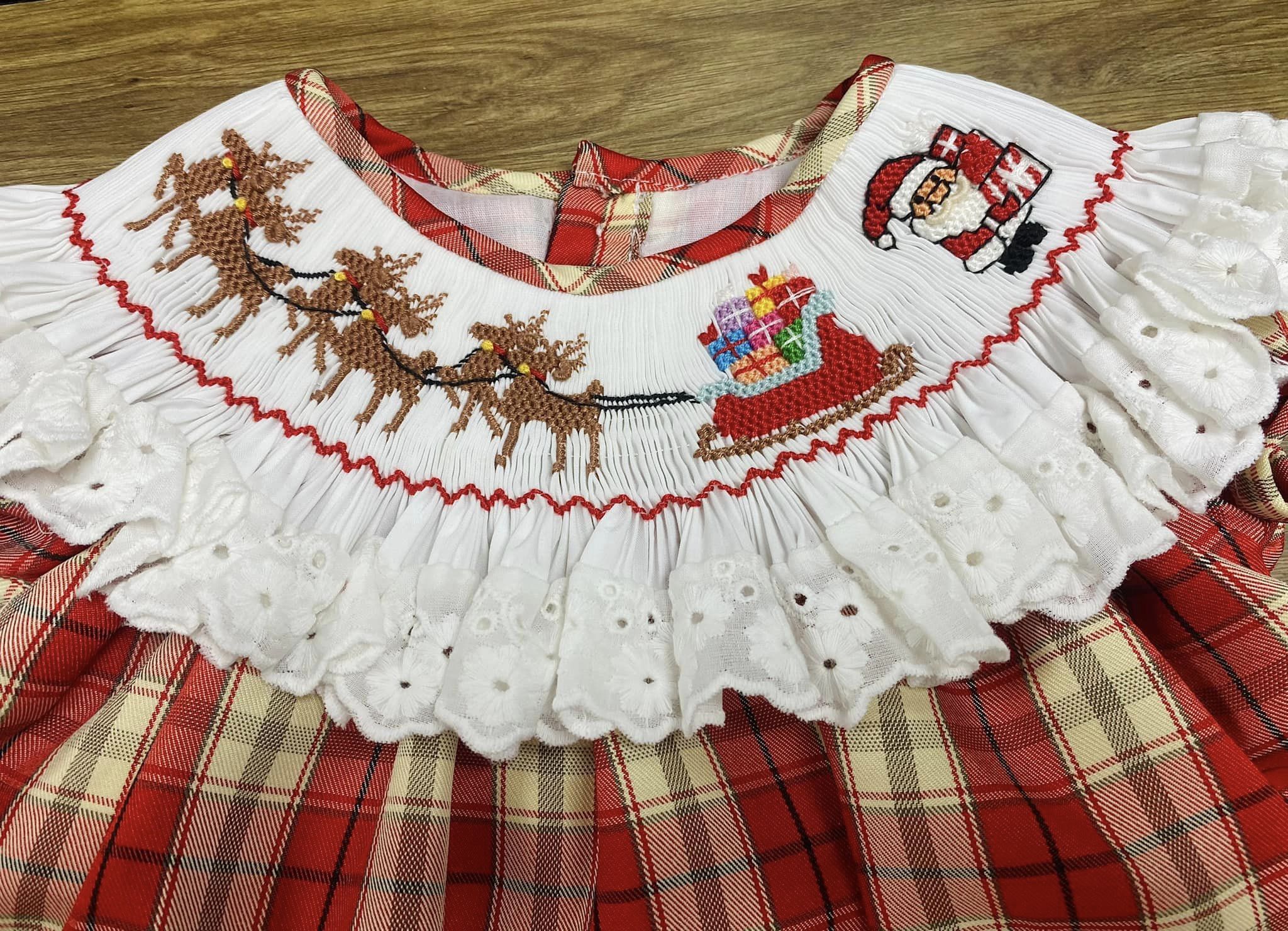 Santa Claus and Reindeers hand embroidered smocked sets