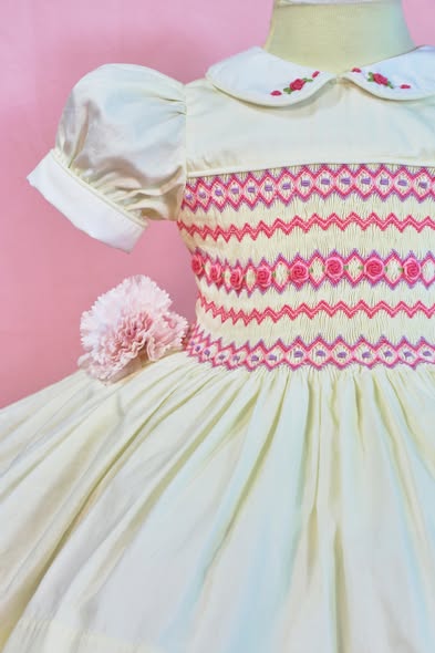 Beige smocked geometric dress