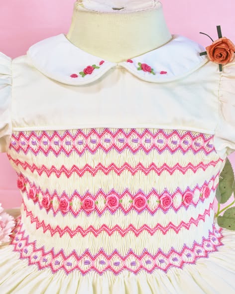 Beige smocked geometric dress